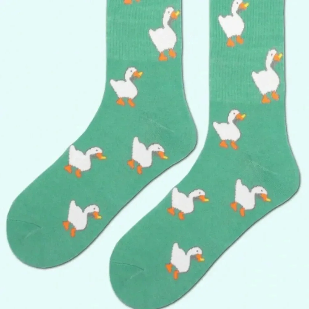 Green with white ducks womens crew socks colorful gift activewear